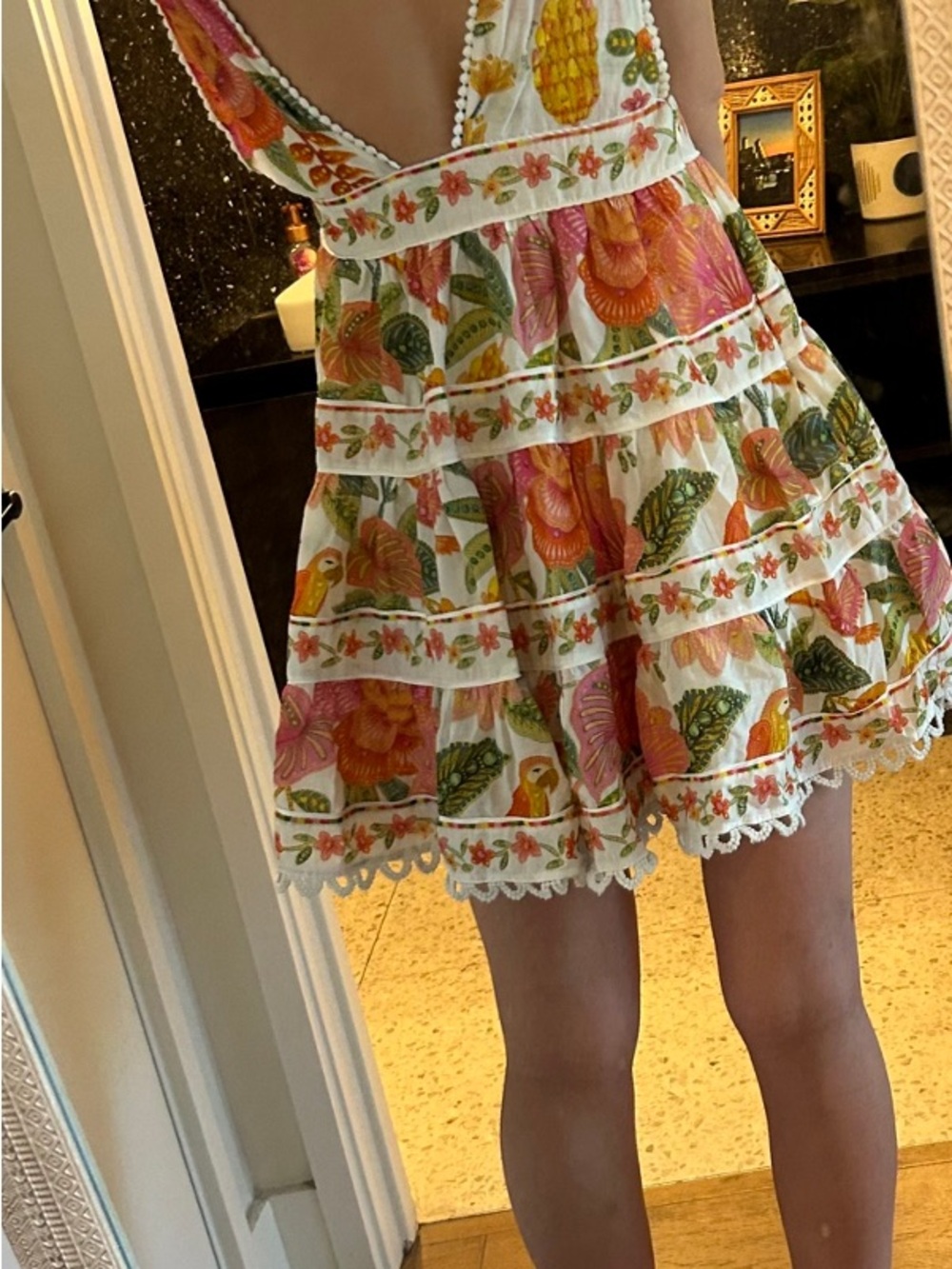 FARM Rio Cotton White Floral Mini Dress with Pink, Orange and Green Print - Picture 12 of 12